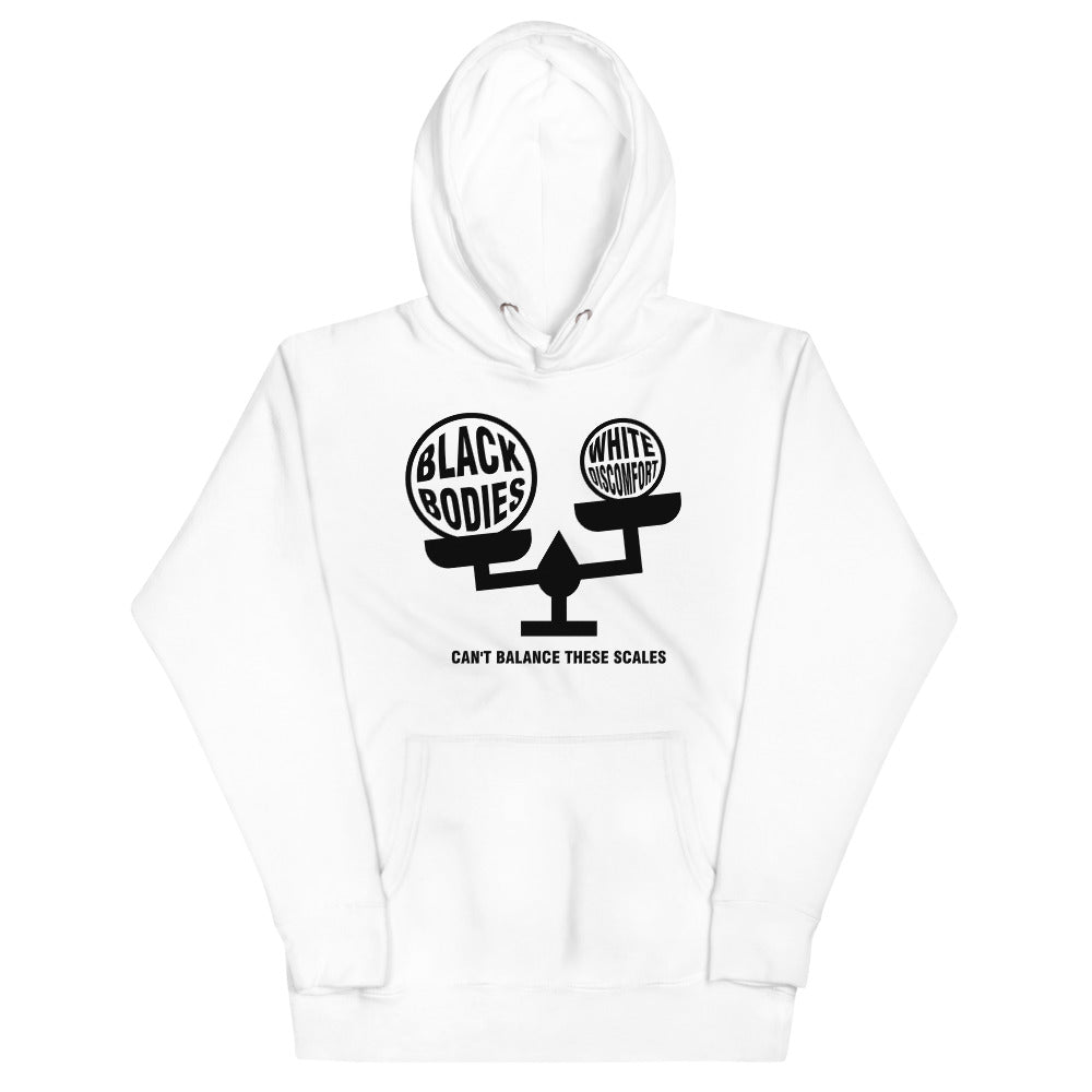 "Can't Balance These Scales" Unisex Hoodie Black Text and Image